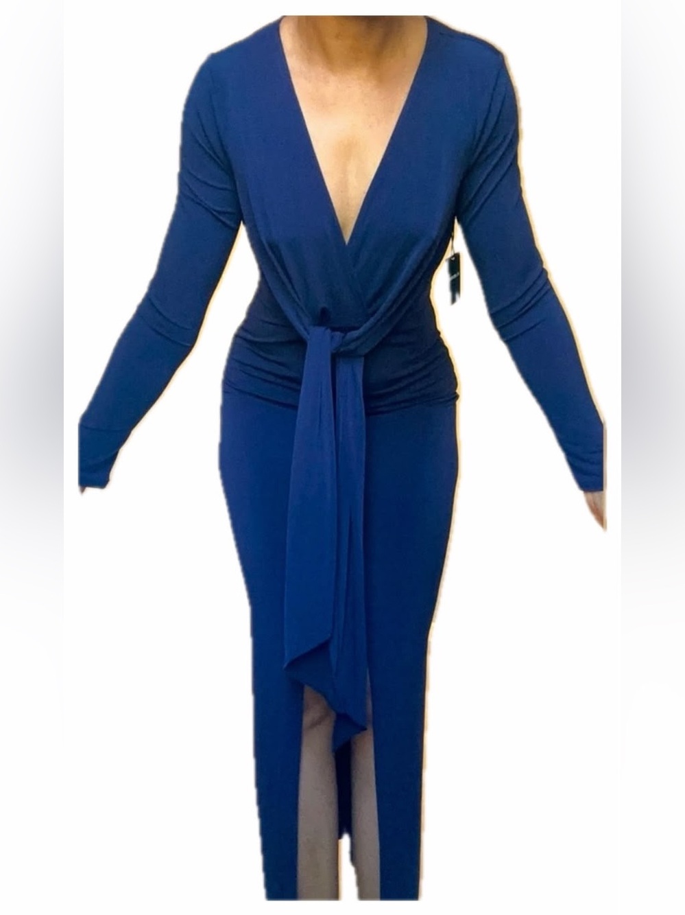 Navy Blue Maxi Dress with slit - Picture 3 of 11